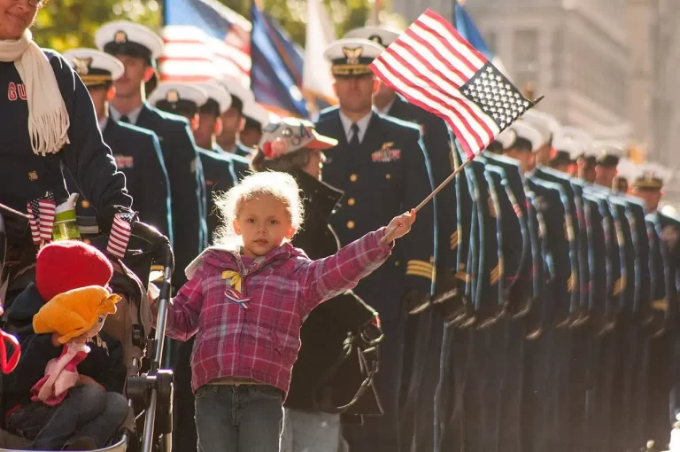 Thank you for your service! Image of U.S. Coast Guard families and service members in New York City Veterans Day Parade